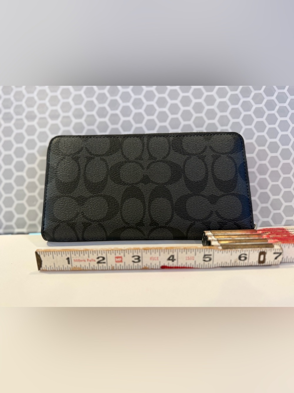Coach Black Signature Zip Wallet with Silver Logo - Picture 4 of 5